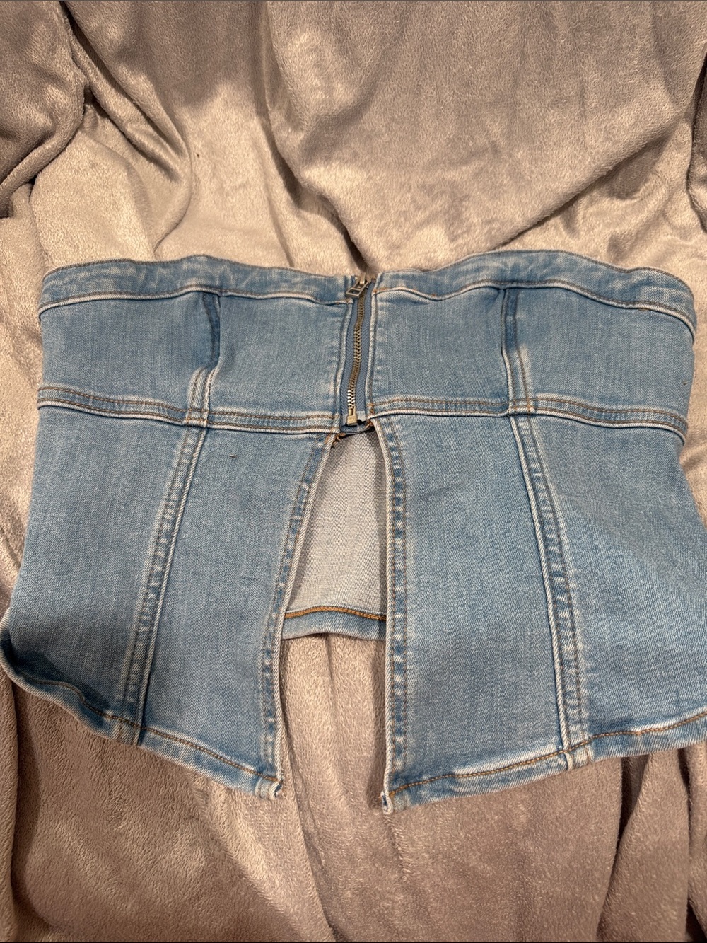 American Eagle Outfitters Light Blue Denim Strapless Crop Top